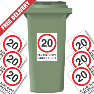 20 mph Please Drive Carefully Speed Reduction Wheelie Bin Stickers